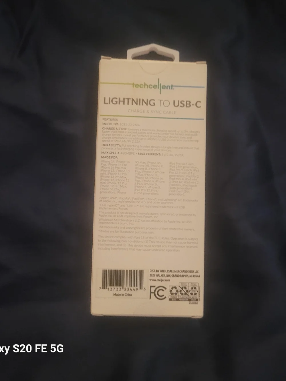 Techcelent 6ft Lightning to USB-C Charge & Sync Cable